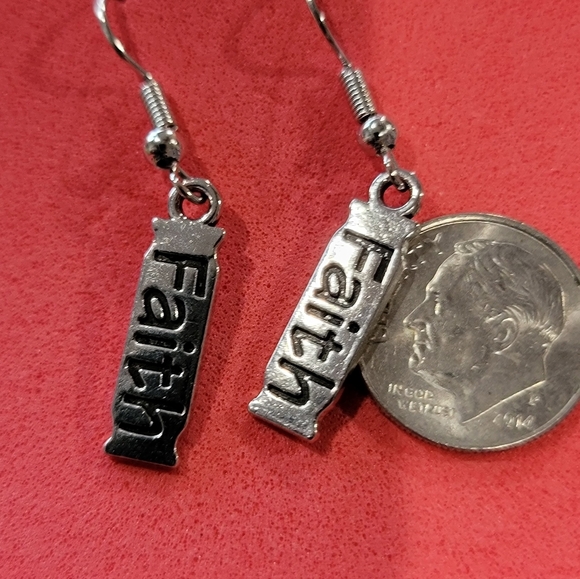 Silver 'Faith' Dangle Earrings NWOT Handmade By Me. - Picture 1 of 3